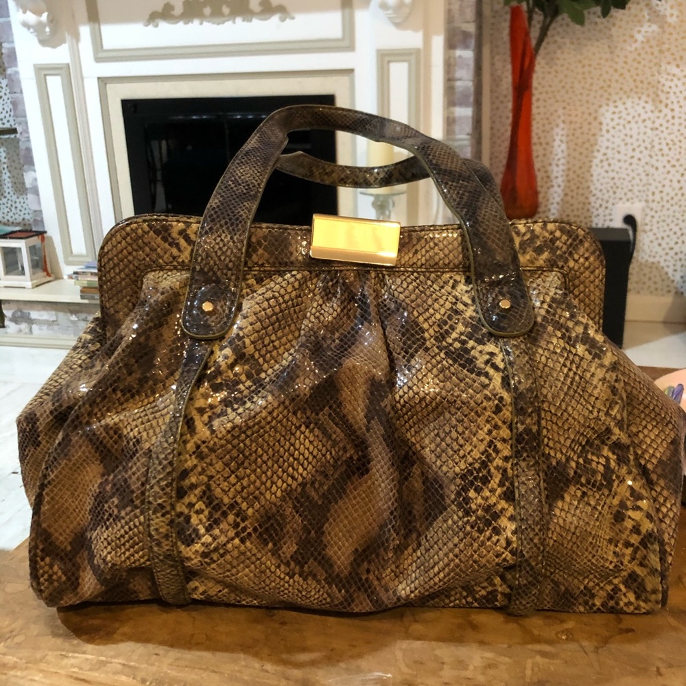 Perlina Python Embossed Leather Satchel - image 1